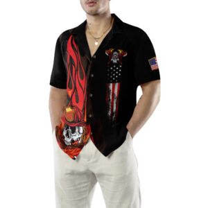 Firefighter Skull Flame Black American Flag Hawaiian Shirt Fire Dept Logo Firefighter Hawaiian Shirt For Men 5