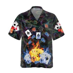 Flaming Poker Casino Hawaiian Shirt Flame Casino Shirt For Adults Cool Shirt For Poker Card Player 3