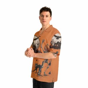 Funny Retro Pumpkins Skull Halloween Silhouette Orange Hawaiian Shirt 2