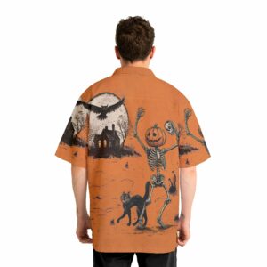Funny Retro Pumpkins Skull Halloween Silhouette Orange Hawaiian Shirt 4