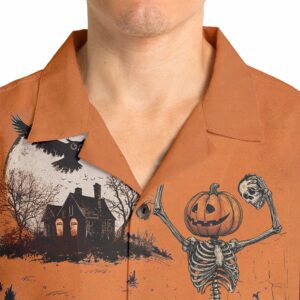 Funny Retro Pumpkins Skull Halloween Silhouette Orange Hawaiian Shirt 5