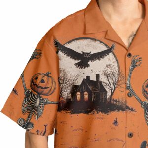 Funny Retro Pumpkins Skull Halloween Silhouette Orange Hawaiian Shirt 6