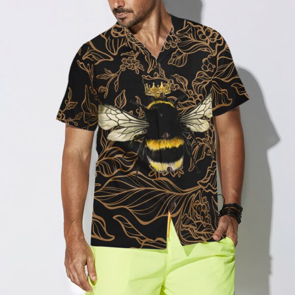 Golden Floral Bee Hawaiian Shirt 4