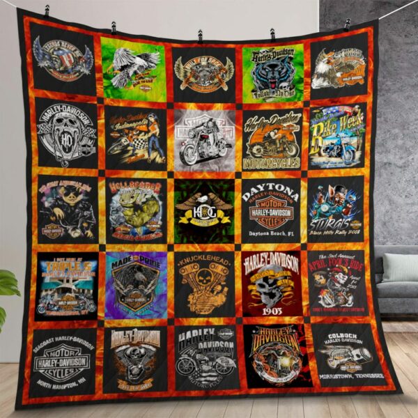 Harley Davidson Quilt Gift For Christmas Birthday Halloween