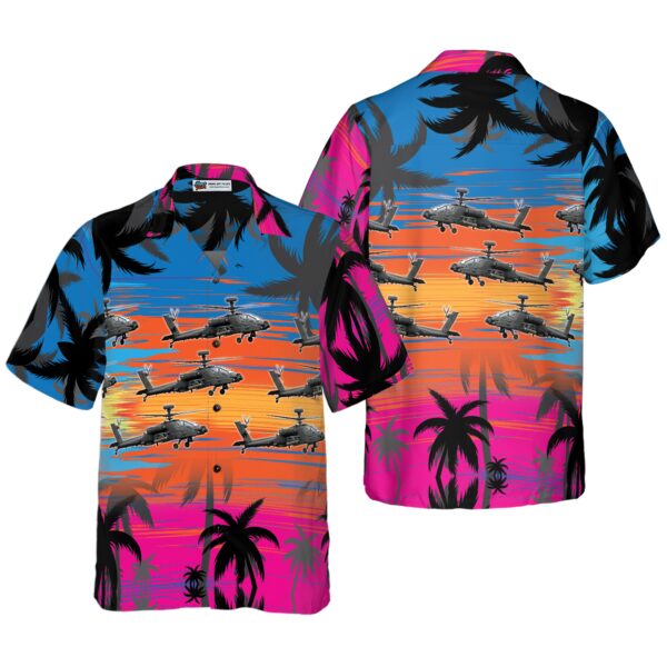 Helicopter Flies Dawn Sky Hawaiian Shirt 1
