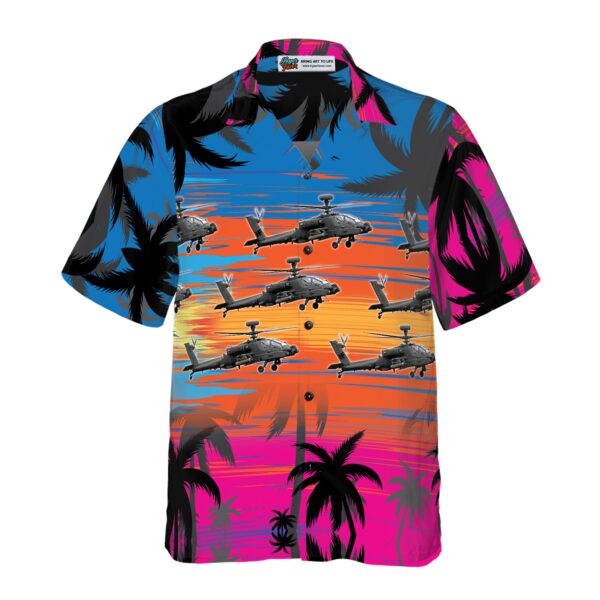 Helicopter Flies Dawn Sky Hawaiian Shirt 3