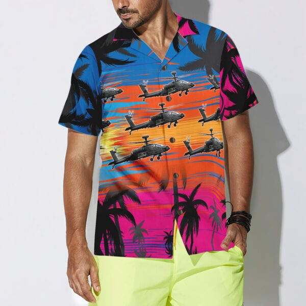 Helicopter Flies Dawn Sky Hawaiian Shirt 4