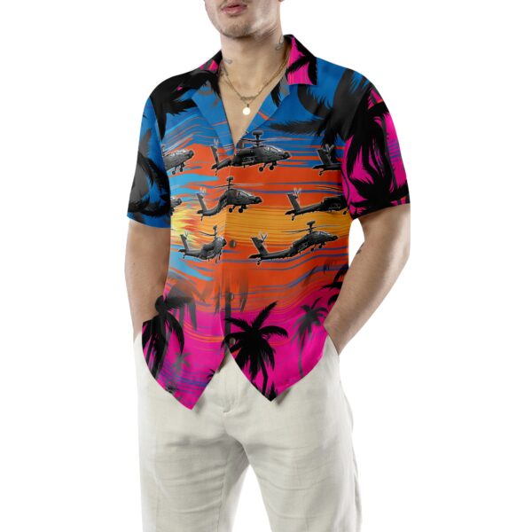 Helicopter Flies Dawn Sky Hawaiian Shirt 5