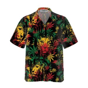 Lion Head With Cannabis Marijuana Leaves Lion Hawaiian Shirt Button Up Lion Shirt For Men Women Cool Gift For Lion Lover 3