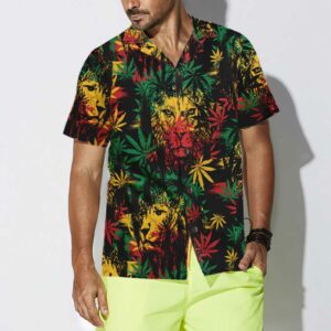 Lion Head With Cannabis Marijuana Leaves Lion Hawaiian Shirt Button Up Lion Shirt For Men Women Cool Gift For Lion Lover 4