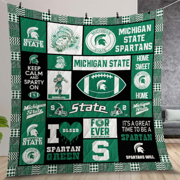 Michigan State Spartans Quilt Gift For Christmas Birthday Thanksgiving Version 2