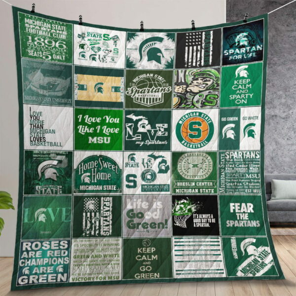 Michigan State Spartans Quilt Gift For Christmas Birthday Thanksgiving Version 4