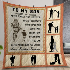 Military To My Son From Dad Never Forget Quilt Gift For Christmas Birthday Thanksgiving