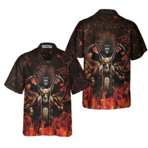 Native American Skull Biker Racing Hawaiian Shirt American Indian Motorcycle Shirt 3
