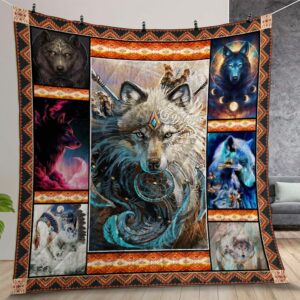 Native American Wolf Quilt Gift For Christmas Birthday Thanksgiving