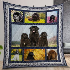 Newfoundland Black Dog On The Flower Field Quilt Gift For Christmas Birthday Thanksgiving