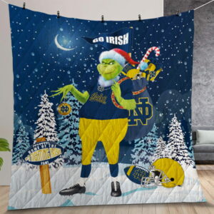 Notre Dame Fighting Irish Grinch Quilt Gift For Christmas Birthday Thanksgiving