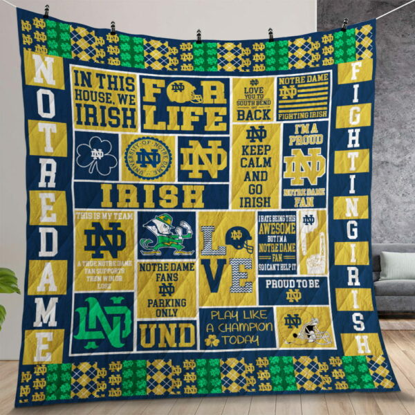 Notre Dame Fighting Irish Quilt Gift For Christmas Birthday Thanksgiving Version 1