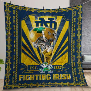 Notre Dame Fighting Irish Quilt Gift For Christmas Birthday Thanksgiving Version 2