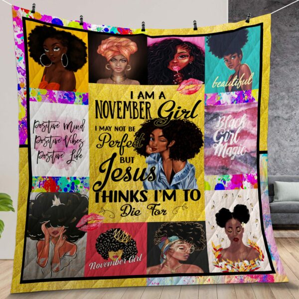 November Girl Black Queen Quilt Gift For Christmas Birthday Halloween