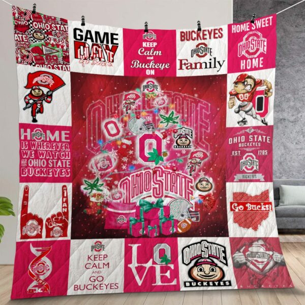 Ohio State Buckeyes Christmas Tree Quilt Gift For Christmas Birthday Thanksgiving
