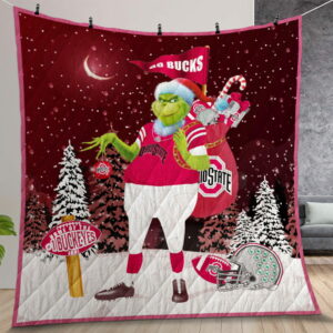 Ohio State Buckeyes Grinch Quilt Gift For Christmas Birthday Thanksgiving
