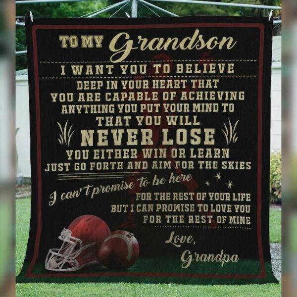 Personalized American Football To My Grandson From Grandpa I Want You To Believe Quilt Gift For Family On Christmas Black Friday Cyber Monday