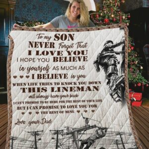Personalized Lineman To My Son From Dad Never Forget That I Love You Quilt Gift For Fans Christmas Black Friday Black Friday