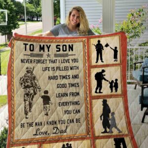 Personalized Military To My Son From Dad Never Forget That I Love You Quilt Gift For Christmas Black Friday Thanksgiving