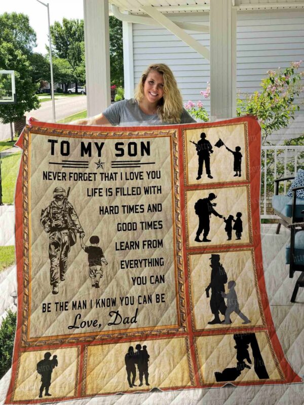 Personalized Military To My Son From Dad Never Forget That I Love You Quilt Gift For Christmas Black Friday Thanksgiving