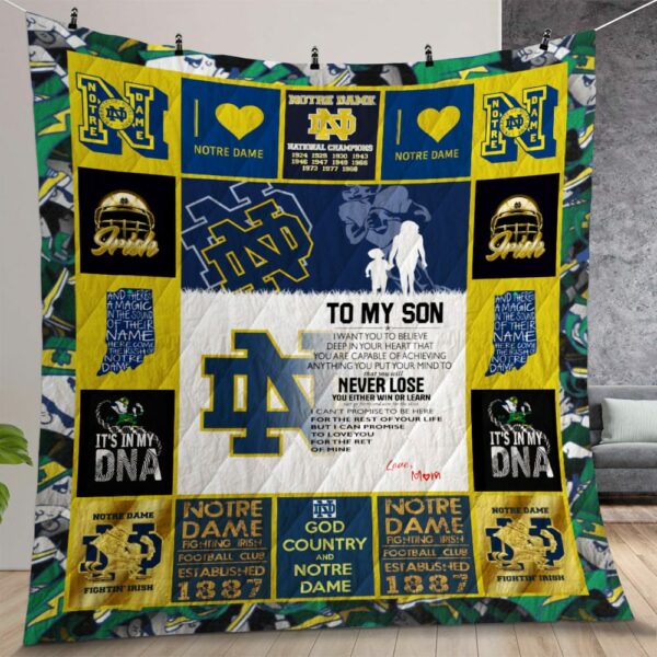 Personalized Notre Dame Fighting Irish Quilt Gift For Christmas Birthday Thanksgiving