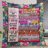 Personalized To My Cousin Quilt Gift For Christmas Birthday Thanksgiving Never Give Up Live Your Dream Pink Wood