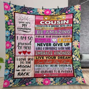 Personalized To My Cousin Quilt Gift For Christmas Birthday Thanksgiving Never Give Up Live Your Dream Pink Wood