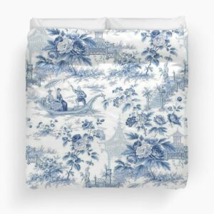 Powder Blue Chinoiserie Toile Quilt Gift For Christmas Black Friday Thanksgiving