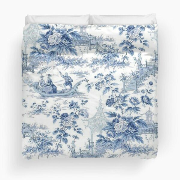 Powder Blue Chinoiserie Toile Quilt Gift For Christmas Black Friday Thanksgiving