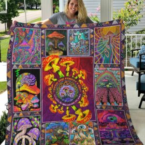 Psychedelic Trippy Mushroom Into The Forest I Go To Lose My Mind And Find My Soul Quilt Gift Ideas For Fans on Christmas
