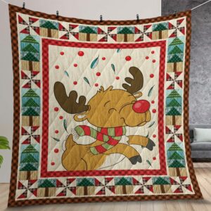 Reindeer Quilt Gift For Christmas Birthday Thanksgiving