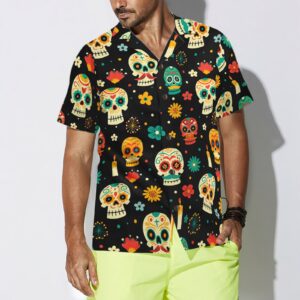 Skull Day Of The Dead Pattern Flower Hawaiian Shirt 3