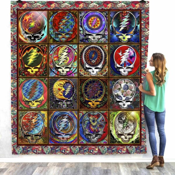 Skull Grateful Dead Steal Your Face Quilt Gift For Christmas Black Friday Thanksgiving