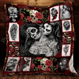 Skull Tattooed Girl Perfect Gifts For Skull Lover Quilt Gift For Christmas Black Friday Thanksgiving