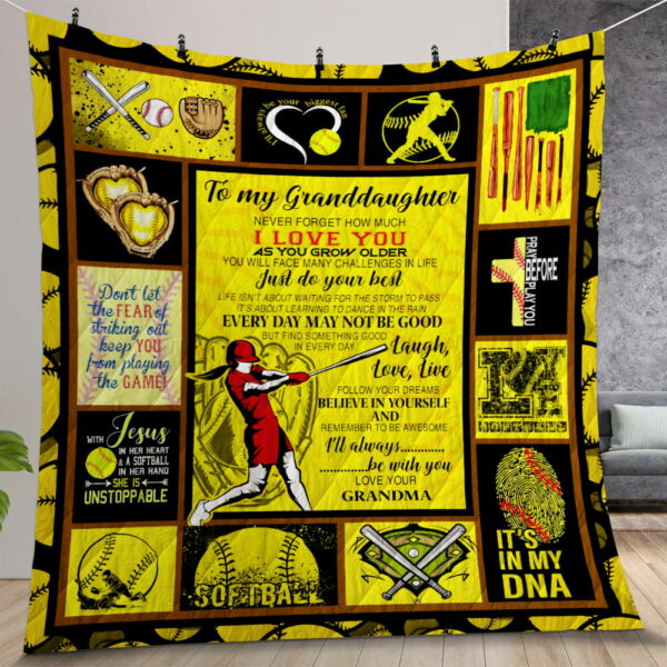 Softball To My Granddaughter From Grandma IAlways Be With You Quilt Gift For Christmas Birthday Thanksgiving