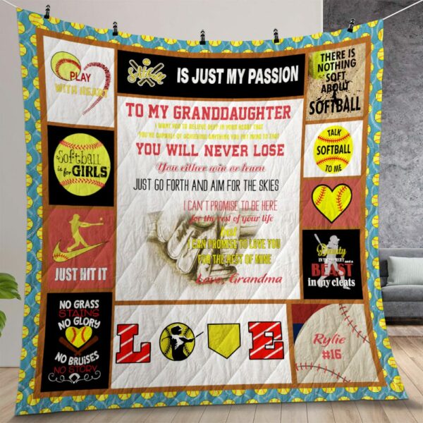 Softball To My Granddaughter From Grandma Quilt Gift For Christmas Birthday Thanksgiving