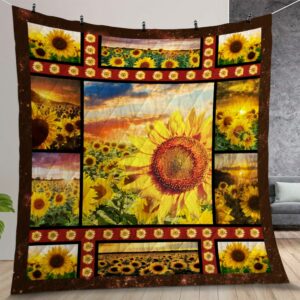 Sunset Sunflowers Quilt Gift For Christmas Birthday Thanksgiving
