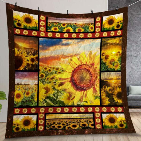 Sunset Sunflowers Quilt Gift For Christmas Birthday Thanksgiving