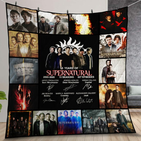 Supernatural 15 Years 15 Season Posters Quilt Gift For Christmas Birthday Halloween