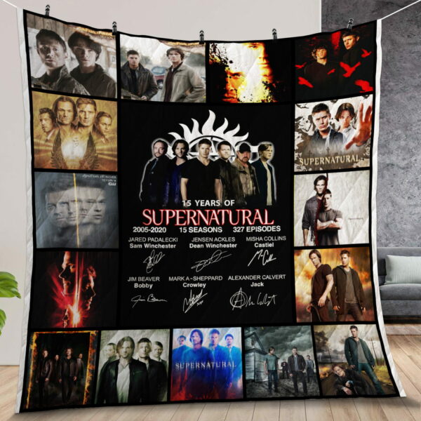 Supernatural 15 Years 15 Season Posters Quilt Gift For Christmas Black Friday Thanksgiving 1
