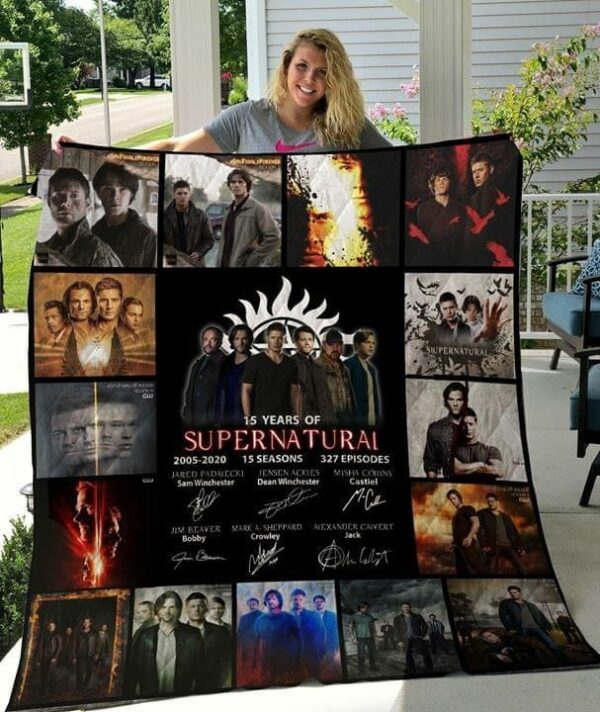 Supernatural 15 Years 15 Season Posters Quilt Gift For Christmas Black Friday Thanksgiving