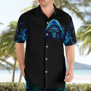 Blue Flame Skull Hawaiian Shirt Blood Make You Related 4