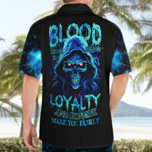 Blue Flame Skull Hawaiian Shirt Blood Make You Related 5