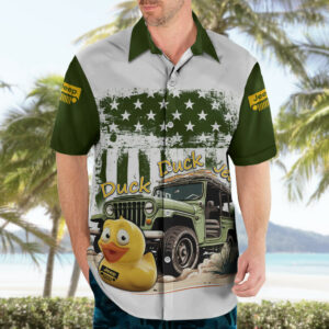 Duck Duck Jeep Hawaiian Shirt I Dont Give A Duck Mix Green American Flag 4